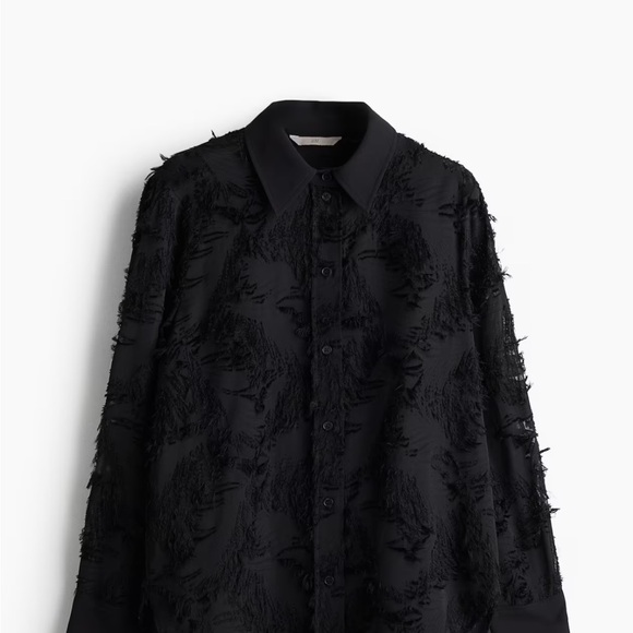 H&M Black Textured Weave Long Sleeved Shirt - US XXL - Picture 2 of 7